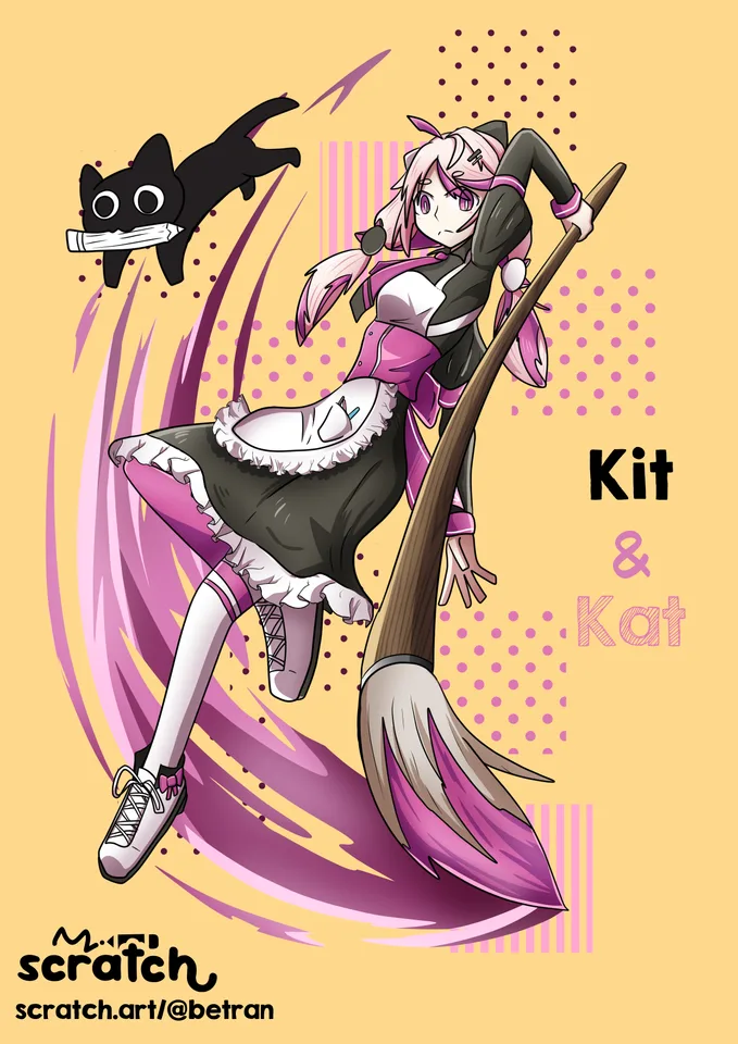 Kat holding large brush, creating a huge stroke with Kit alongside her.